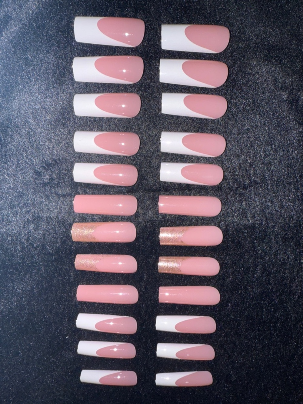 3 for $10 Pink and white and Solid pink and gold glitter Fake Nail Set no glue